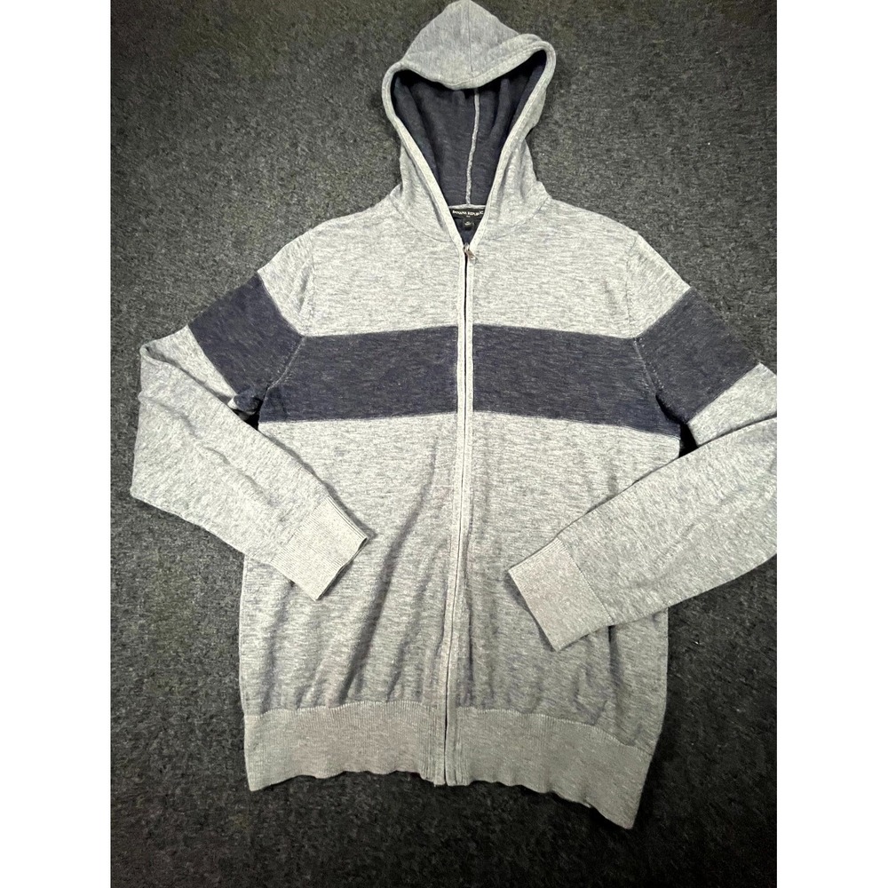 Banana Republic Hoodie Sweater Men Medium Gray Tight Knit Colorblock Full Zipper